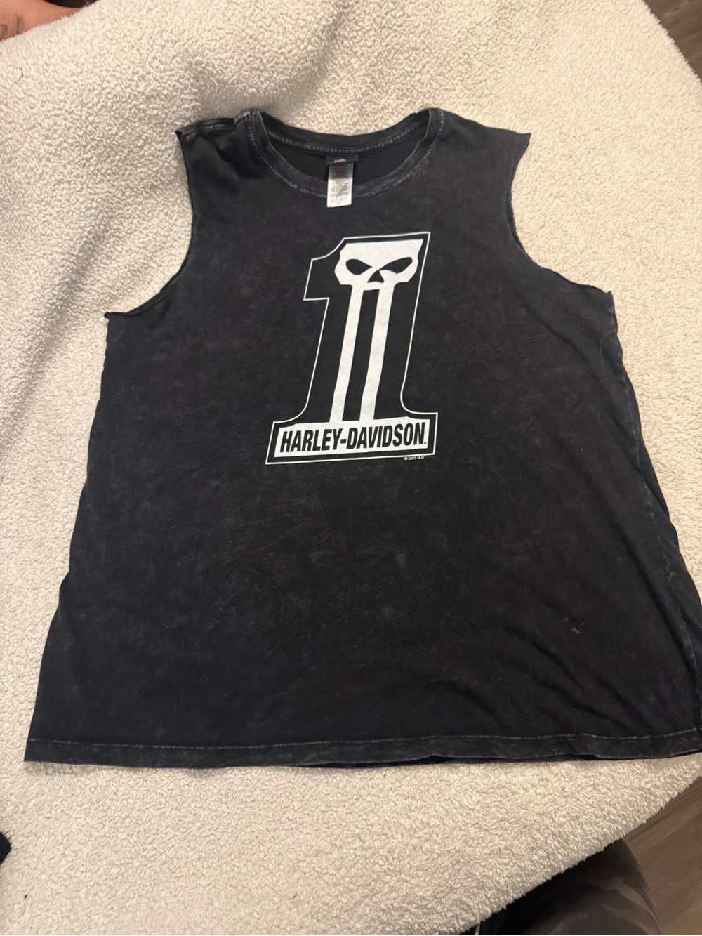 Harley-Davidson Black Tank with White Number 1 Skull Graphic